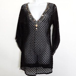 Arden B Mesh Embellished Tunic/Swimsuit Coverup L